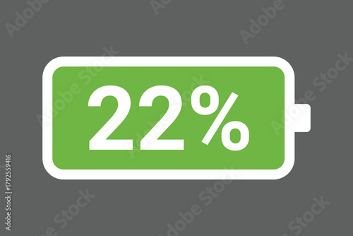 Green Battery Icon Showing 22% Charge – Digital Power Level Stock Image