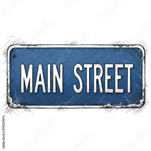 Vintage Main Street Sign Illustration with Detailed Sketch Effects Design