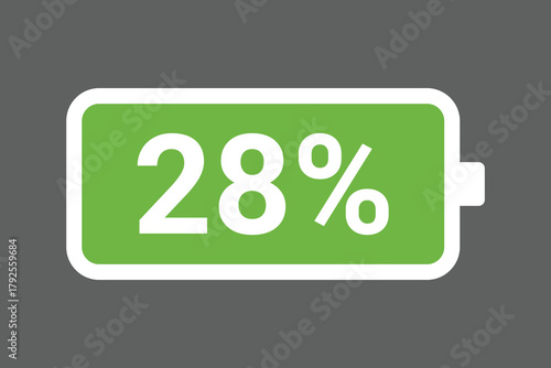Green Battery Icon Showing 28% Charge – Digital Power Level Stock Image