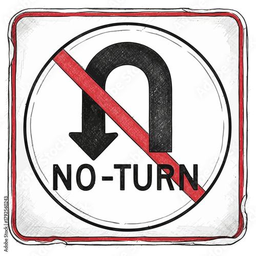 Hand-Drawn Style No U-Turn Sign: A Symbol of Restrictions and Boundaries