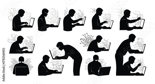 Cyber safety expert silhouette on white background representing digital security and online protection isolated on white background