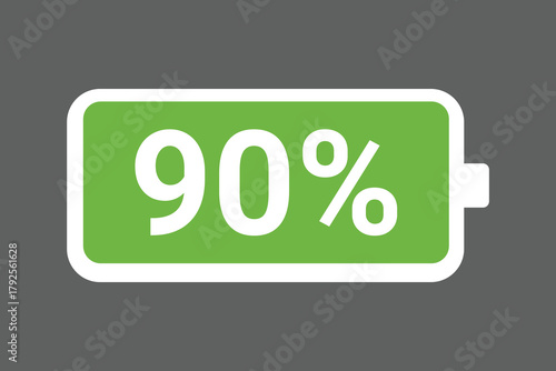 Green Battery Icon Showing 90% Charge – Full Power Level digital Stock Image