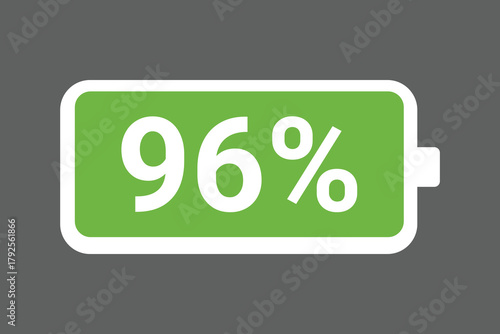 Green Battery Icon Showing 96% Charge – Full Power Level digital Stock Image