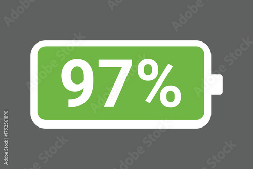 Green Battery Icon Showing 97% Charge – Full Power Level digital Stock Image