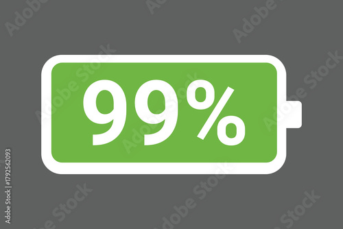 Green Battery Icon Showing 99% Charge – Full Power Level digital Stock Image