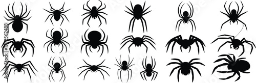 Photography Spider silhouette vector set, black spider icons collection, creepy insect illus