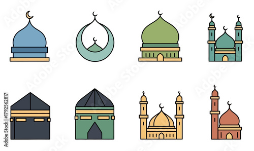 set of islamic religious symbols flat design