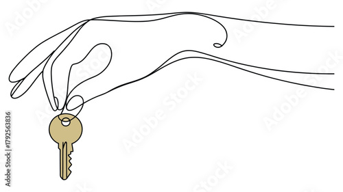 minimalist line art of hand holding a golden key, symbolizing access, opportunity, security, and unlocking potential in elegant style
