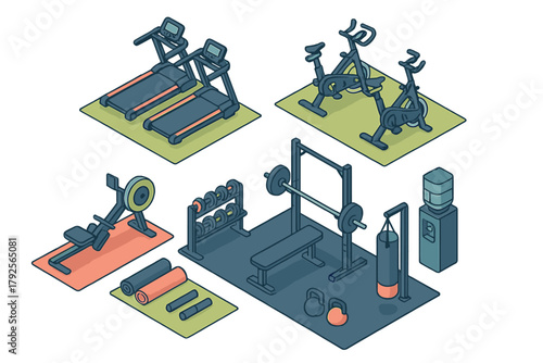 Comprehensive set of fitness equipment for modern gym and home workout spaces