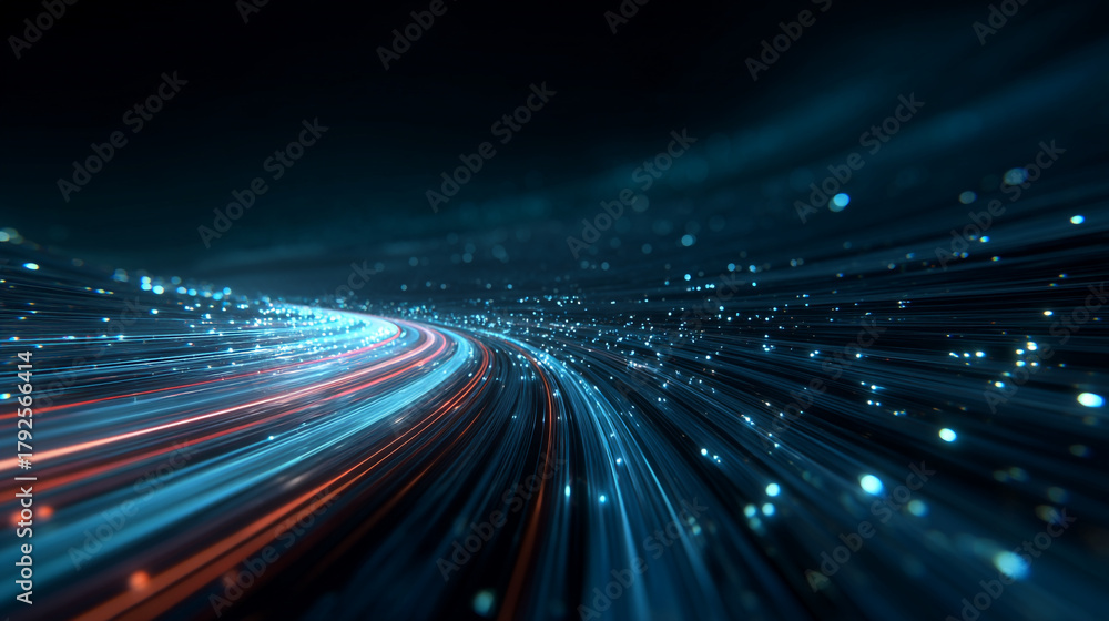 Fototapeta premium Abstract visualization of light streaks and particles in a dark space