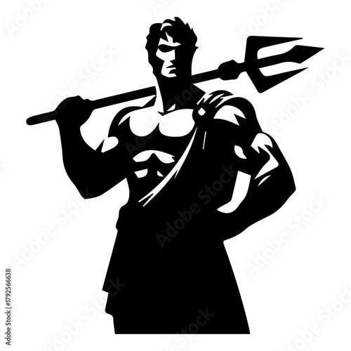 Silhouette of Poseidon Holding a Trident, Greek God with Trident Icon