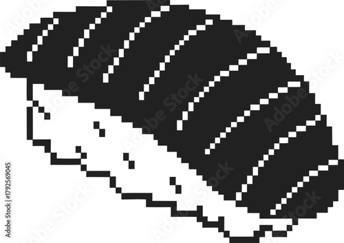 Pixel art sushi nigiri illustration with fish topping minimalist retro gaming japanese cuisine digital graphic