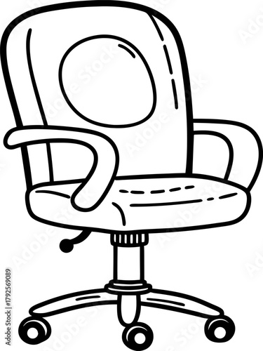 Adjustable office chair with armrests and wheels ergonomic swivel seat illustration, modern workspace furniture outline