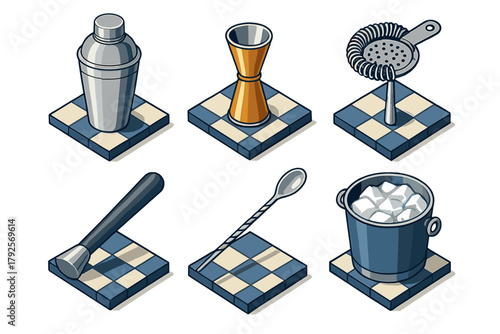 Professional cocktail making equipment set with shaker jigger and strainer