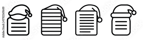santa list line art icon set. Christmas outline Vector illustration icons.