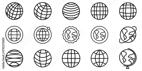 Globe and Navigation Vector Icons – GPS, Route, Direction, Location, Hiking, Adventure, and Outdoor Survival Set