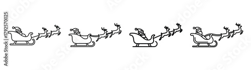 santa sleigh with line art icon set. Christmas outline Vector illustration icons.