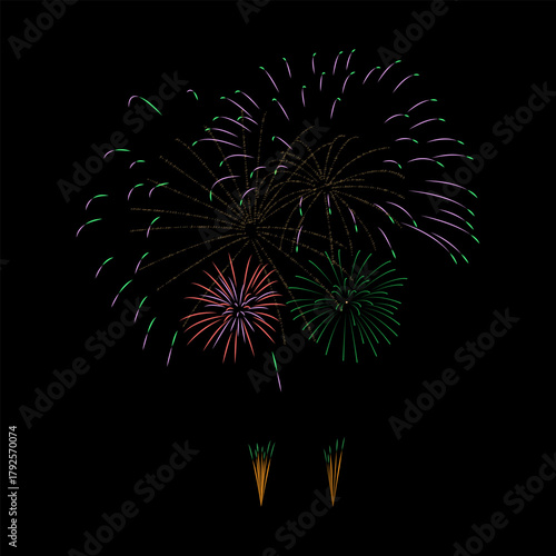 Firework Vector with black background.