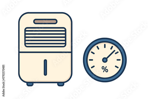 Household air dehumidifier appliance and round humidity level percentage meter