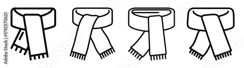 scarf line art icon set. Christmas outline Vector illustration icons.
