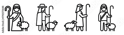shepherd line art icon set. Christmas outline Vector illustration icons.