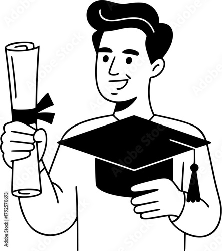 Happy graduate celebrating achievement holding a diploma and graduation cap in a cheerful pose
