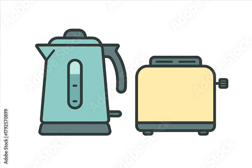 Stylish electric kettle and toaster set for hot drinks and breakfast preparation