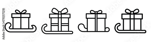 sleigh present line art icon set. Christmas outline Vector illustration icons.
