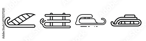 sleigh tracks line art icon set. Christmas outline Vector illustration icons.