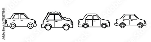 snow covered car line art icon set. Christmas outline Vector illustration icons.