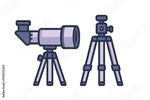Telescope mounted on a stand next to a separate photography tripod used for astronomical observation