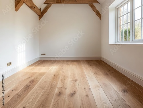 Elegant rustic barn conversion with whitewashed walls and antique wood floors