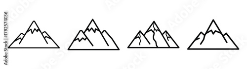 snowy mountain line art icon set. Christmas outline Vector illustration icons.