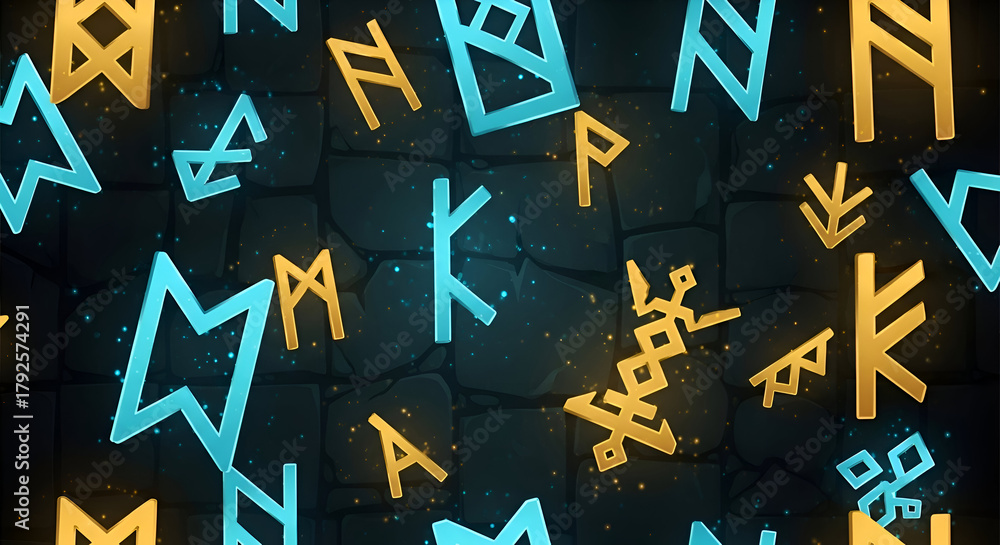 Glowing Magical Runes on Dark Stone Vector Background