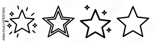 sparkling star line art icon set. Christmas outline Vector illustration icons.