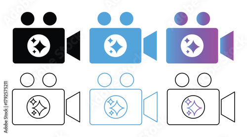 AI Multimedia Icons  Smart Assistant, Filmmaking, and Automation Design Elements in Gradient and Line Style
