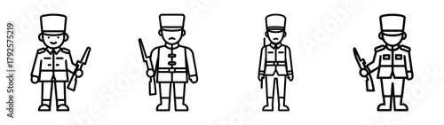 toy soldier line art icon set. Christmas outline Vector illustration icons.