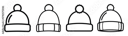 winter hat line art icon set. Christmas outline Vector illustration icons.