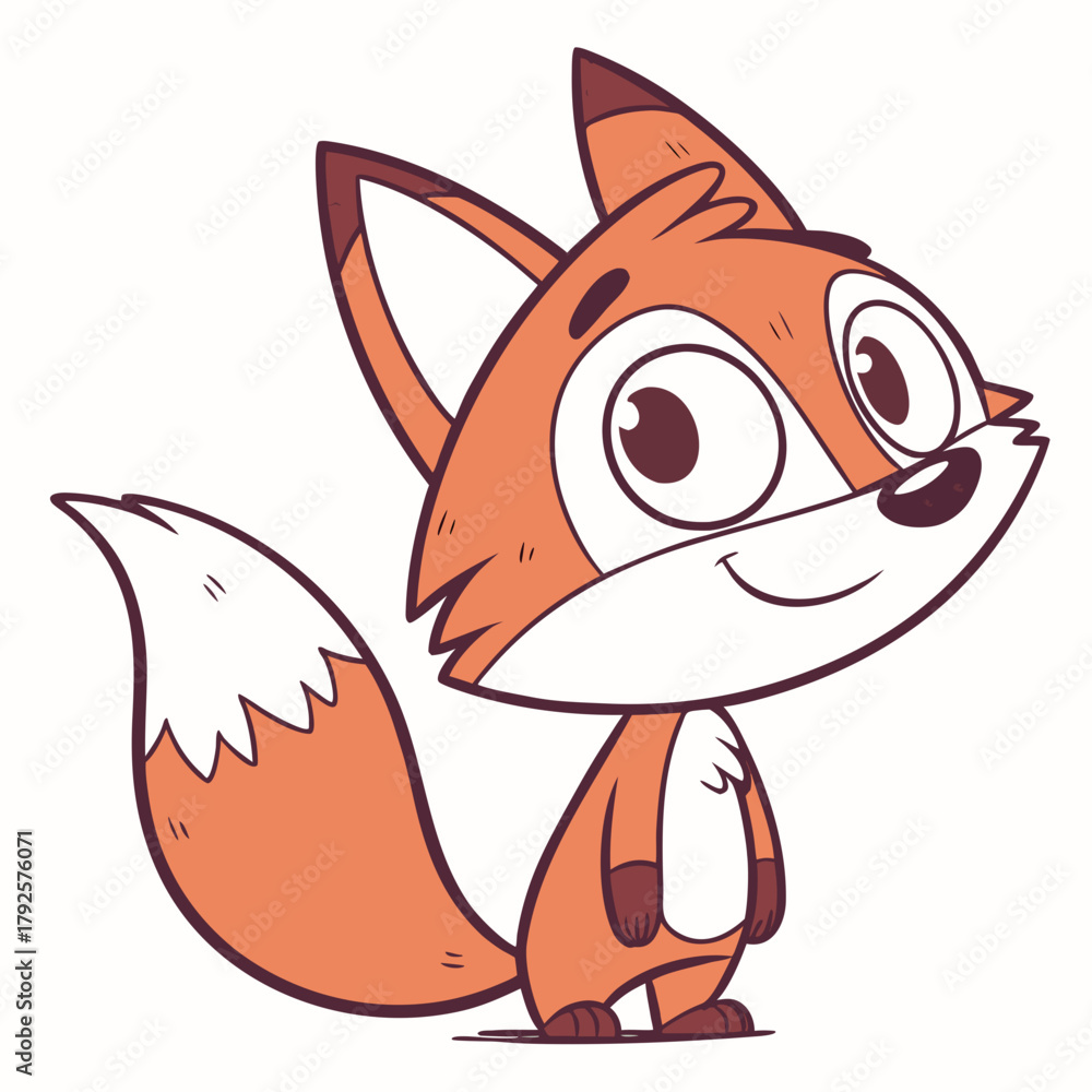 Naklejka premium Playful Fox Illustration: An endearing fox stands out with its charming pose and joyful expression, crafted with bold outlines and a focus on simplicity.