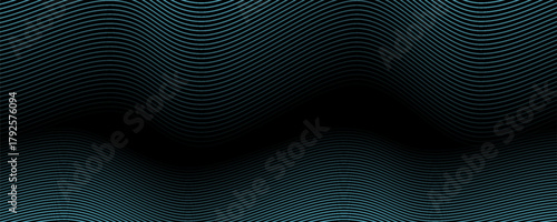 Abstract blue wavy lines of the sound wave. Dynamic gradient pulsating wave. Musical neon concept, symbols of the frequency of digital music. Vector illustration on a black background