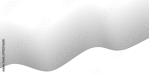 Flowing dots particles wave pattern halftone gradient curve shape isolated on transparent background. Vector in concept of technology, science, music, modern flowing geometric backdrop.