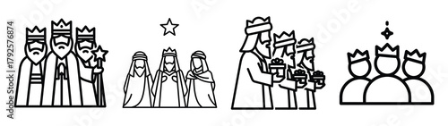 wise men line art icon set. Christmas outline Vector illustration icons.