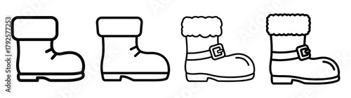 santa boot line art icon set. Christmas outline Vector illustration icons.
