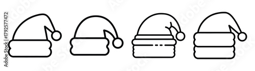 santa cap line art icon set. Christmas outline Vector illustration icons.