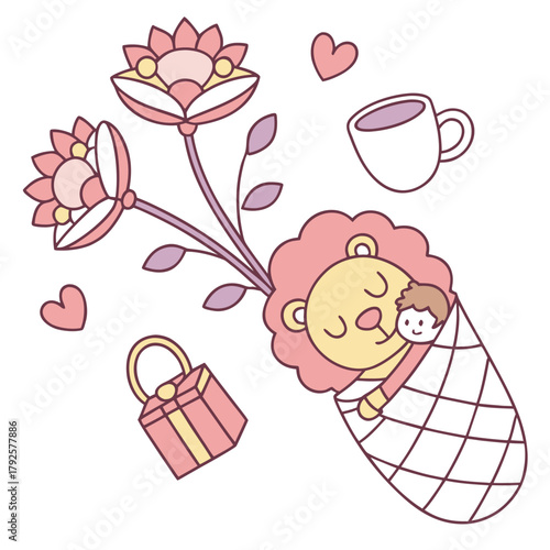 Creative SVG: Sleepy Lion with snuggled in a sock in a Thanks Mom colored Mother’s Day theme
