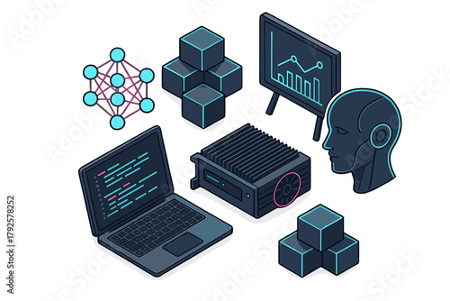 Isometric design of artificial intelligence system with neural network and computing hardware