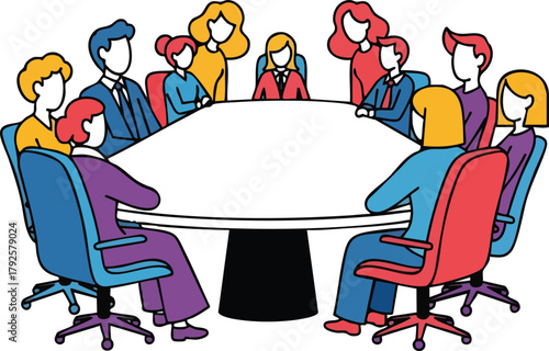Diverse Group Meeting Around Oval Table Discussing Ideas Business Professionals Collaboration Teamwork