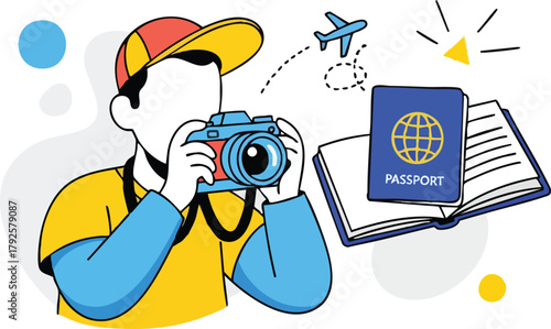 photographer taking photo, travel concept, flat style clip art preview