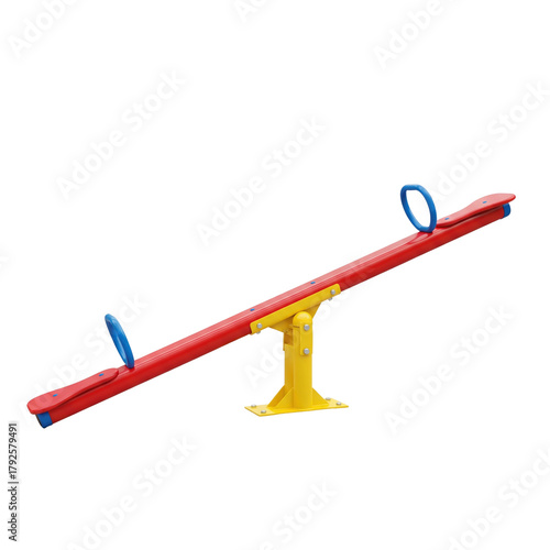 Colorful red and yellow seesaw for children's playground and kids outdoor fun activity