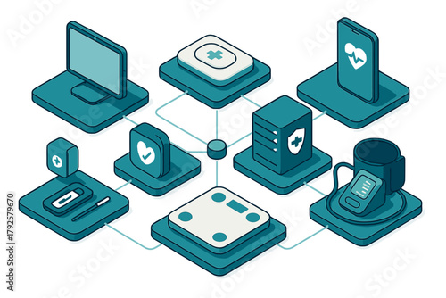 Isometric connected medical devices data flow network concept